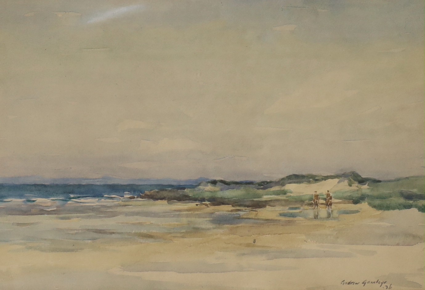 Andrew Archer Gamley, R.S.W. (1869-1949), watercolour, 'East Shore, Gullane', signed and dated '36, 26 x 38cm